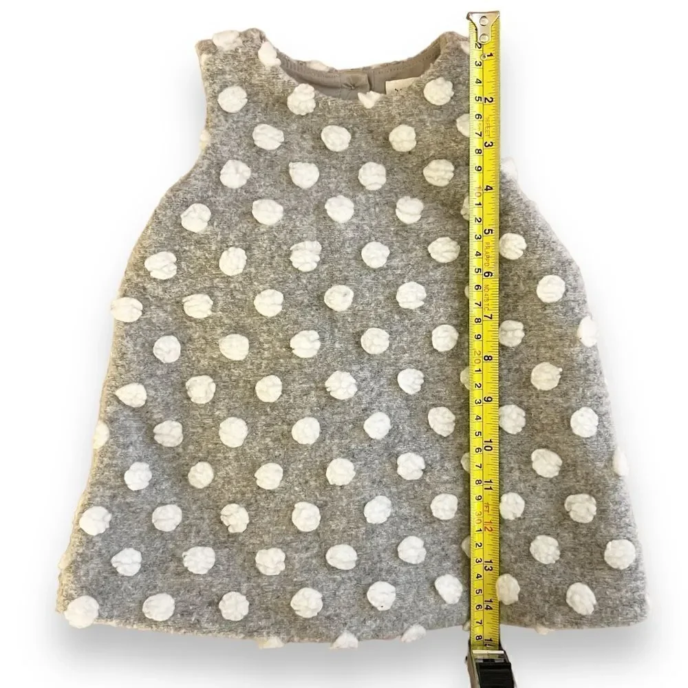 Baby Gap Fuzzy Swiss Polka Dot Sleeveless Dress, Size 3-6 Months Grey/White NWOT